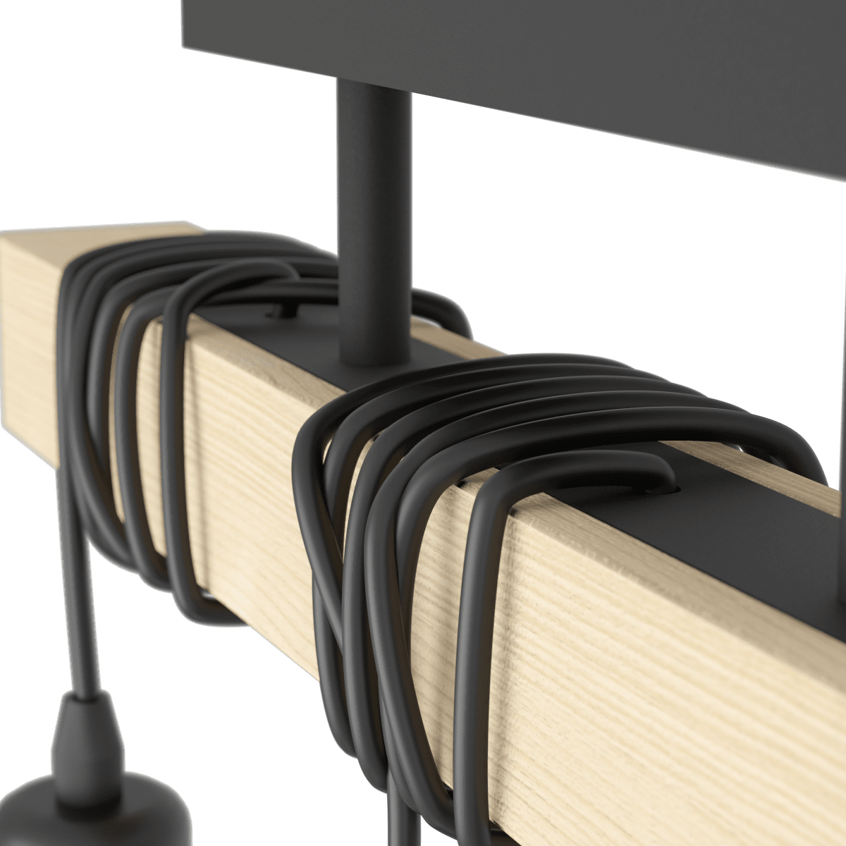 Townshend 55cm Hout plafondlamp Van Eglo - De drie kabels met E27 fittingen zijn om de houten balk gewikkeld, waardoor u de hoogte en de uitstraling naar eigen wens kunt aanpassen door ze te draaien.