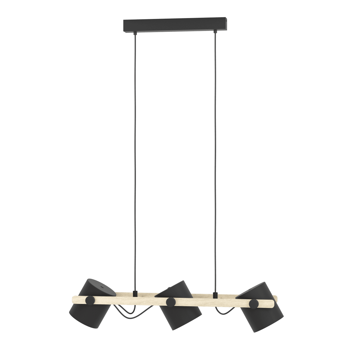 Hornwood 78cm Zwart hanglamp Van Eglo - De drie verstelbare kappen in zwart met een witte binnenkant zorgen voor een effectief en aangenaam licht dat eenvoudig aan uw behoeften kan worden aangepast.