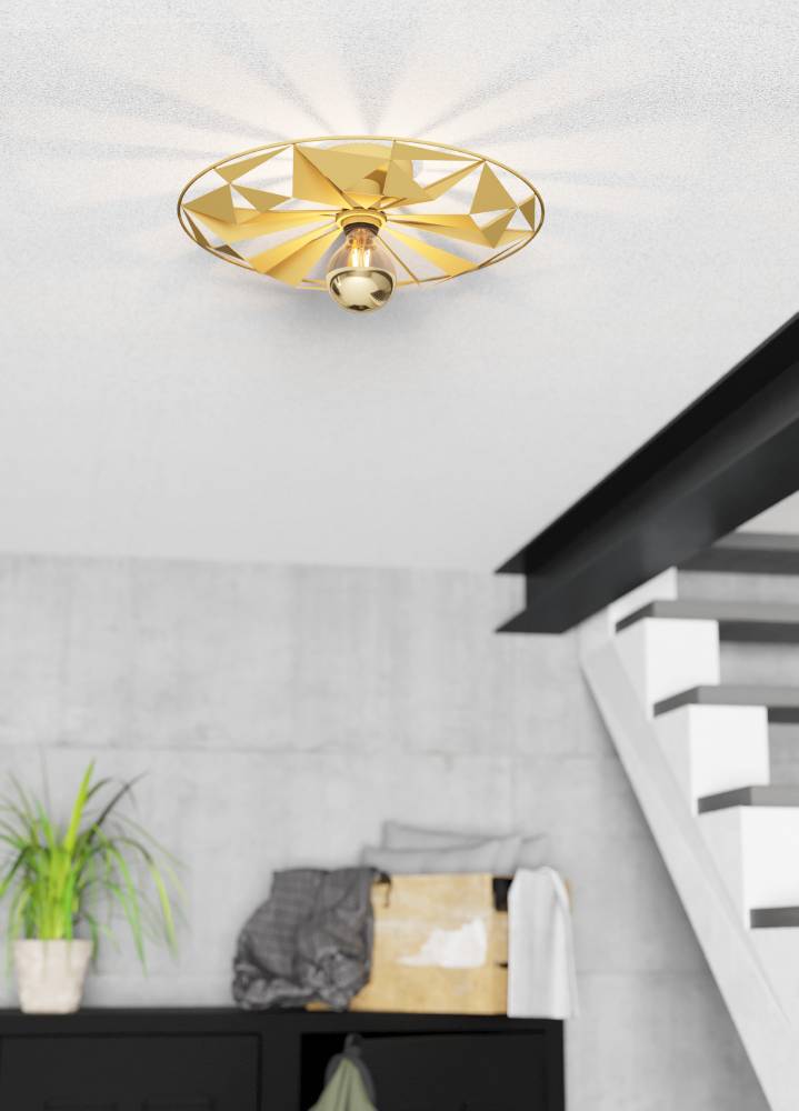 Castanuelo Ø42 Goud plafondlamp Van Eglo - Deze wand- en plafondlamp van goudkleurig metaal heeft een opvallend geometrisch ontwerp dat voor een dynamisch lichtspel zorgt en de kamer een luxe tintje geeft.