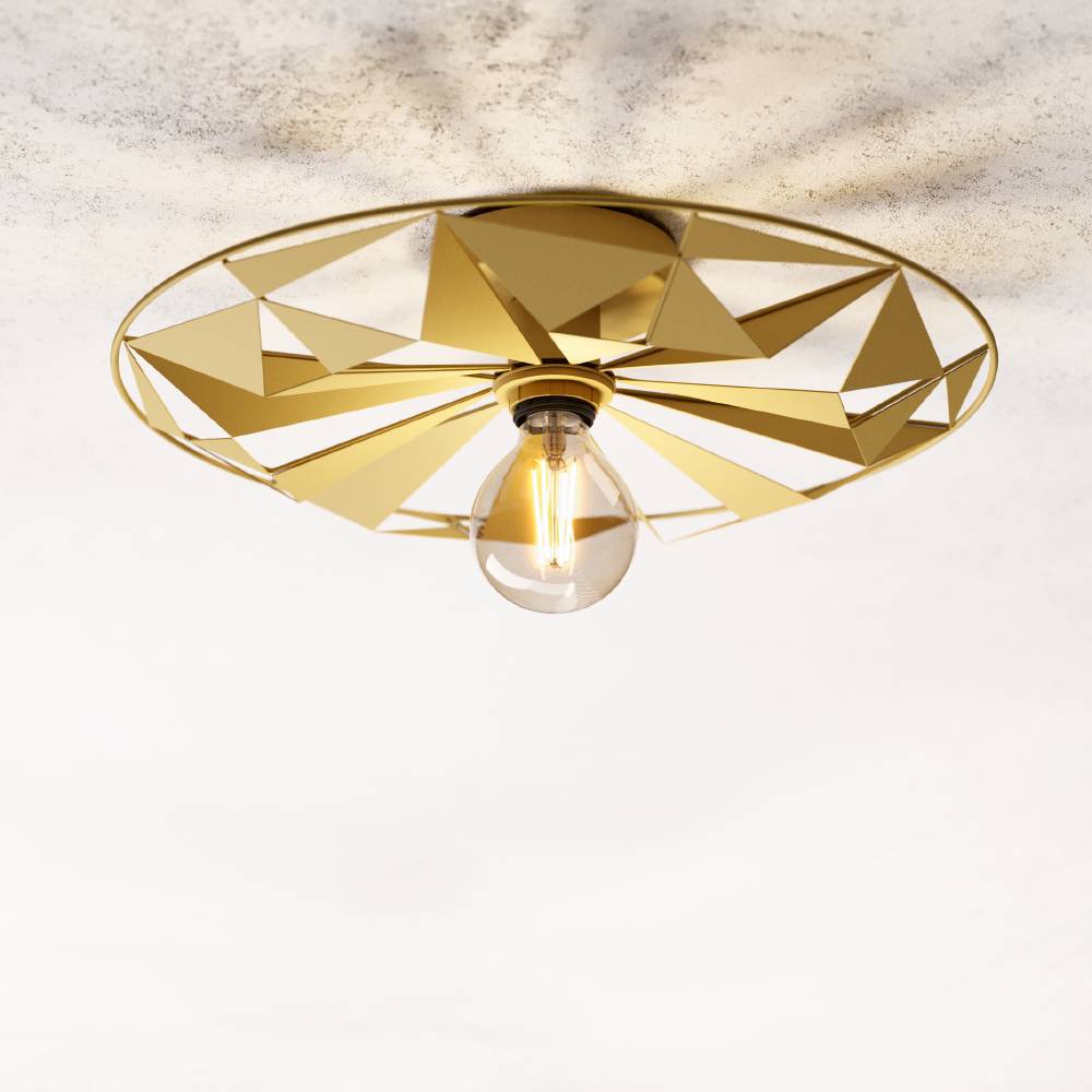 Castanuelo Ø42 Goud plafondlamp Van Eglo - Deze wand- en plafondlamp van goudkleurig metaal heeft een opvallend geometrisch ontwerp dat voor een dynamisch lichtspel zorgt en de kamer een luxe tintje geeft.