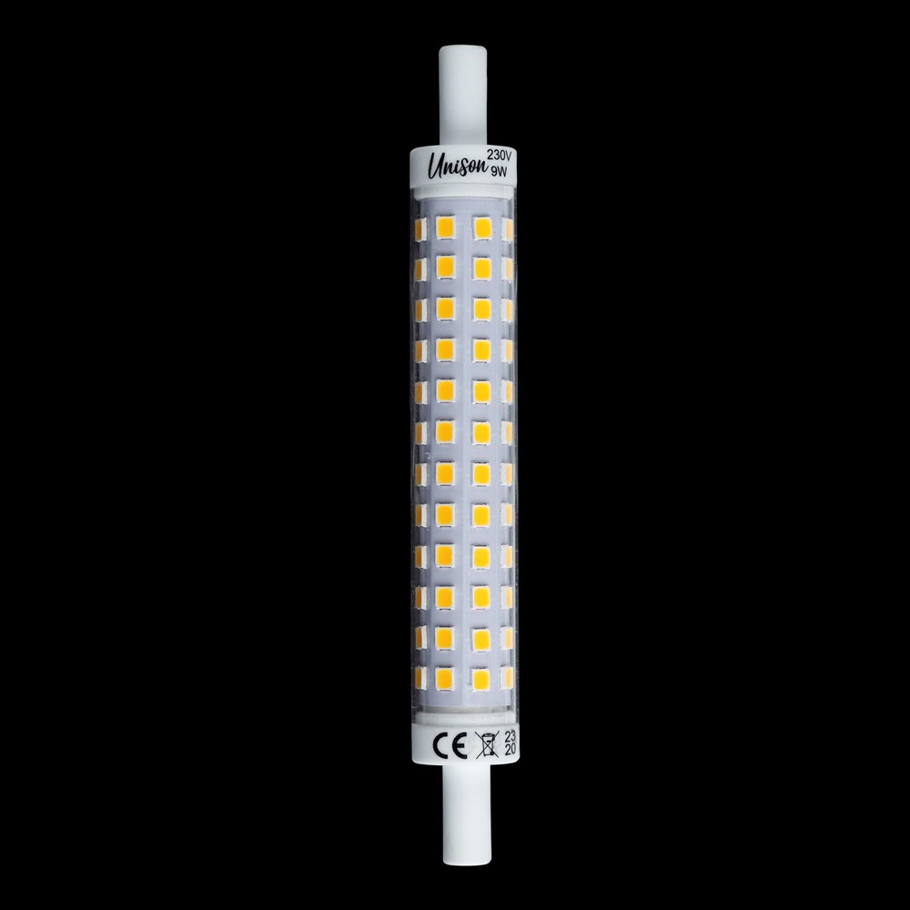 LED R7s 118mm 3000K 9W Wit Van Unison - Het is ideaal voor algemene verlichting en zorgt voor helder en aangenaam licht, terwijl het energieverbruik laag blijft.