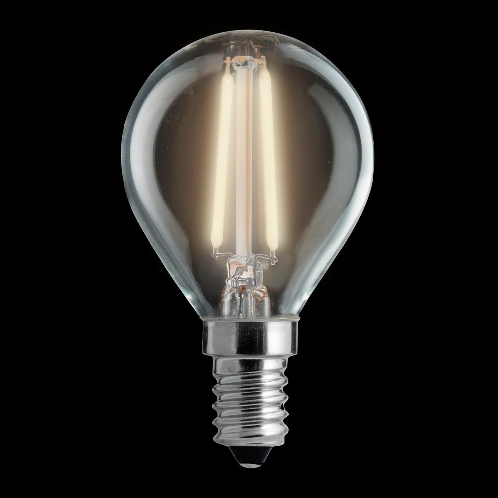 LED E14 bollamp 1W 2700K Van Unison - Een LED-bollamp met helder glas en E14-fitting.
