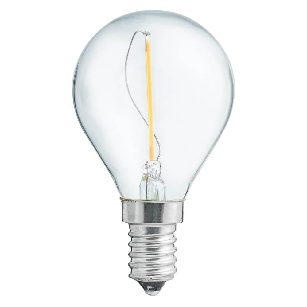LED E14 bollamp 1W 2700K Van Unison - Een LED-bollamp met helder glas en E14-fitting.