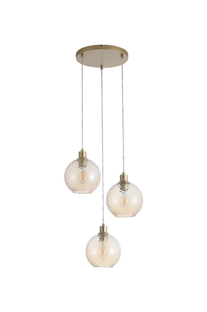 Radiance Ø46 Goud hanglamp Van Searchlight - De kappen hangen aan een plafondplaat met een gouden afwerking, wat zorgt voor een stijlvolle en verfijnde uitstraling.