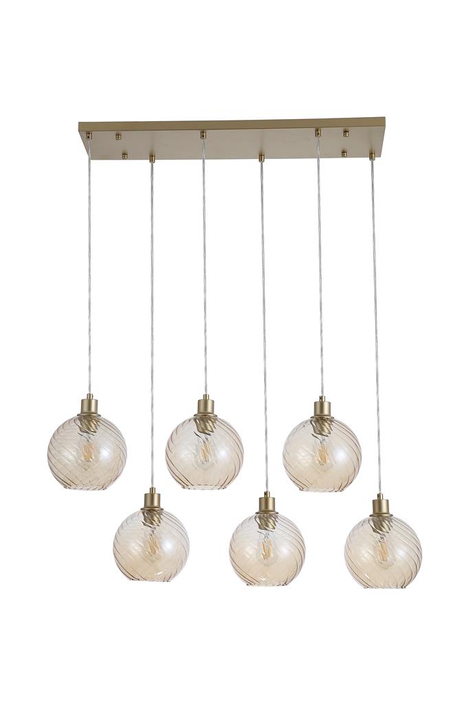 Radiance 95cm Goud hanglamp Van Searchlight - De kappen hangen aan een plafondplaat met een gouden afwerking, wat zorgt voor een stijlvolle en verfijnde uitstraling.