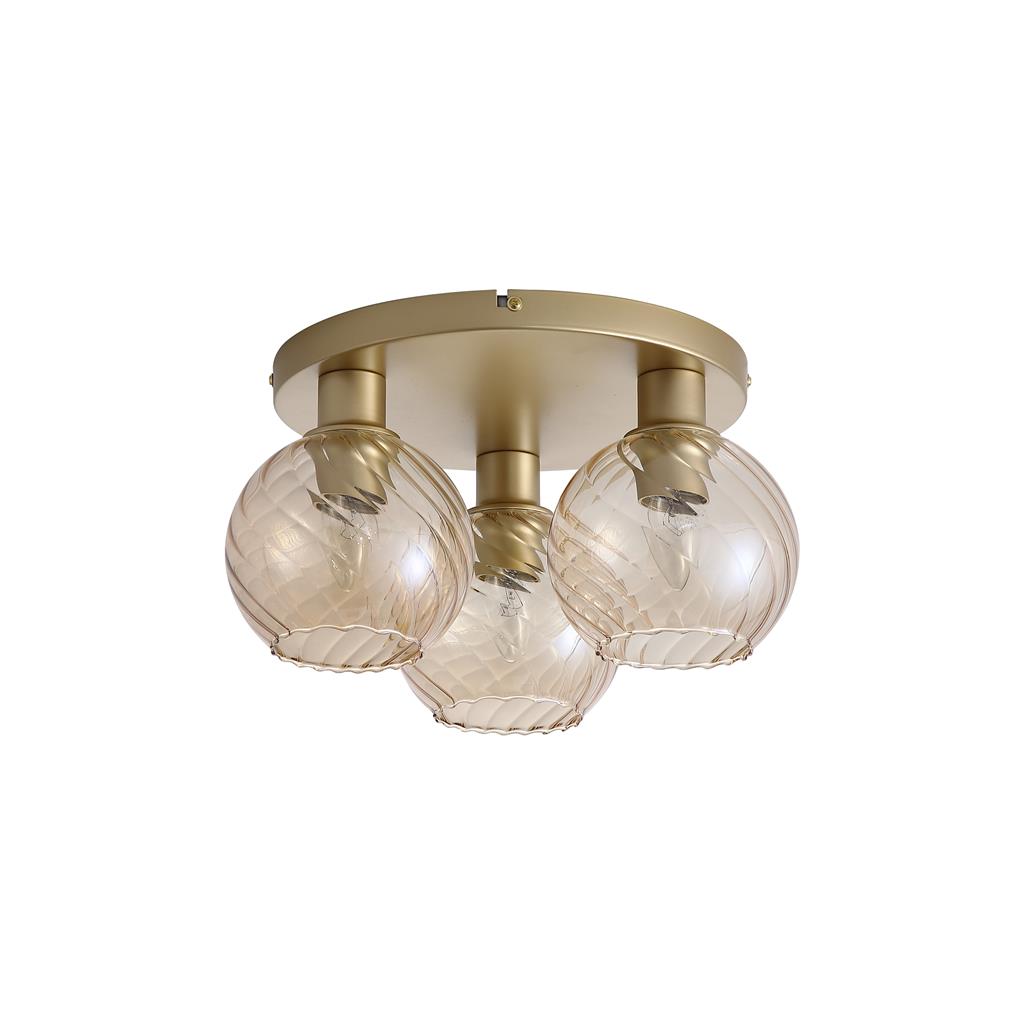 Radiance Ø38 Goud plafondlamp Van Searchlight - De kappen rusten op een plafondplaat met een gouden afwerking, wat zorgt voor een stijlvolle en verfijnde uitstraling.