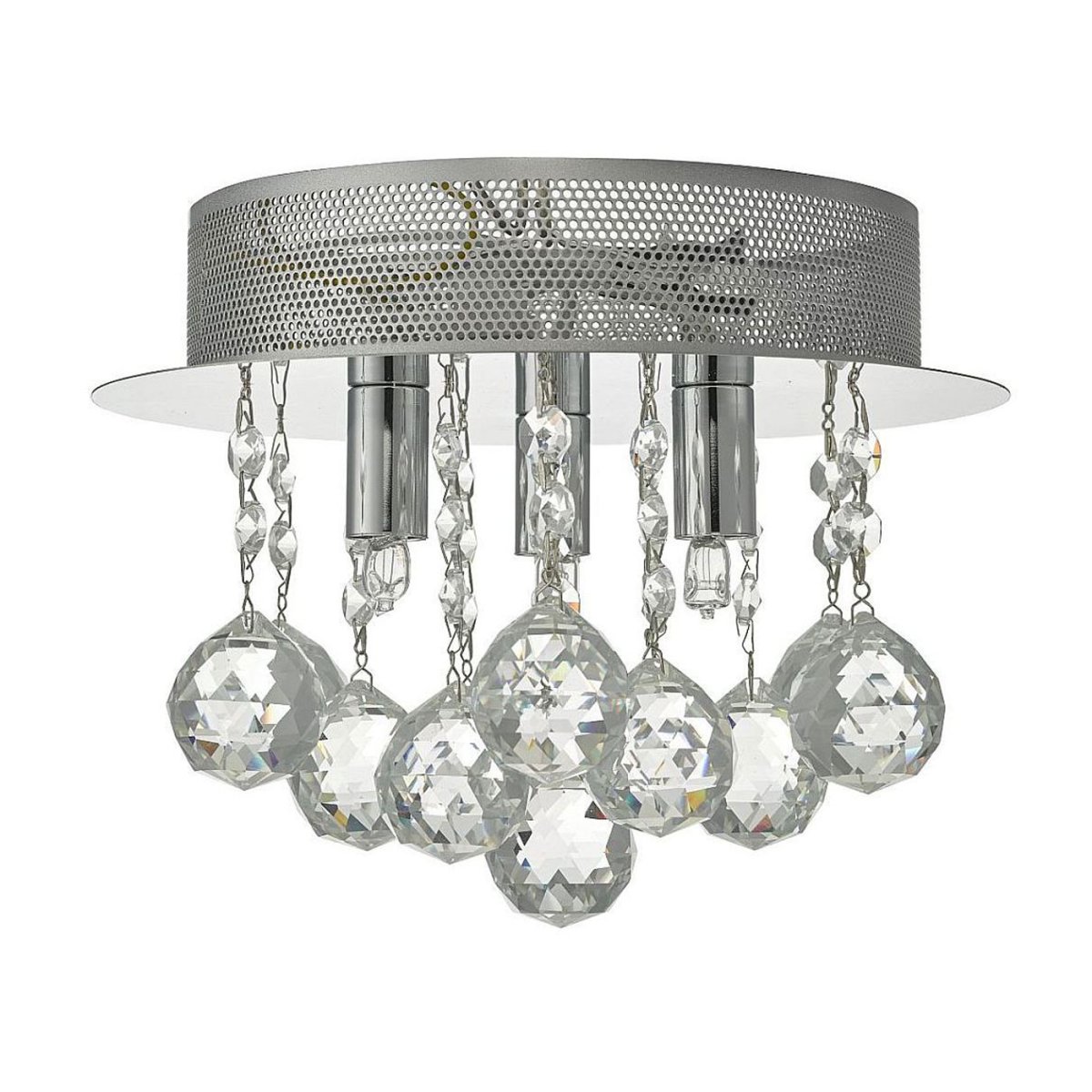  Plafond kristall 25cm K9 Chroom kristal Van Oriva - Met zijn glanzende chromen afwerking en hangende K9-kristalprisma's verspreidt hij een magisch licht dat elke kamer transformeert in een luxueuze ruimte.
