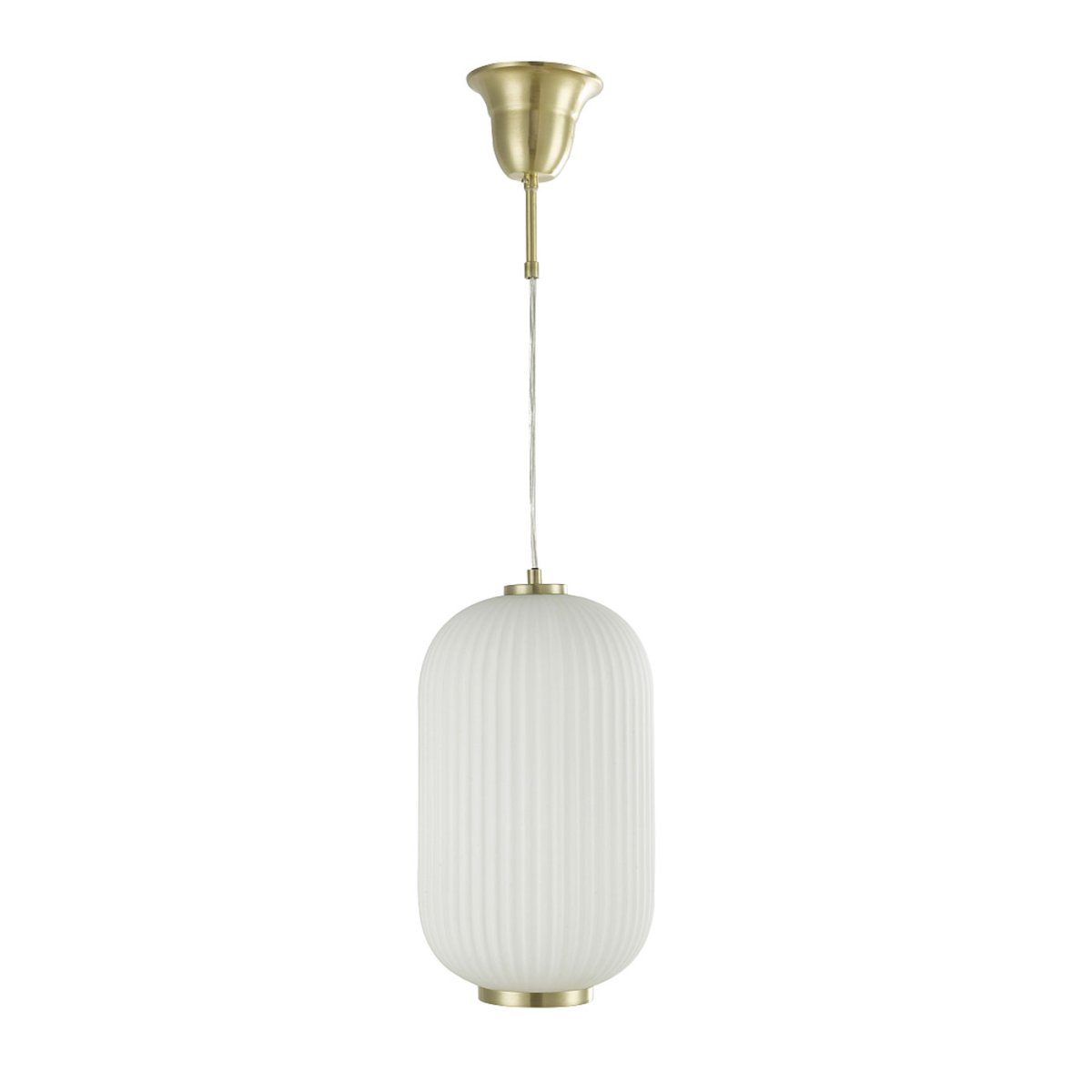 Nicki Ø20 Geborsteld messing hanglamp Van Oriva - Deze elegante plafondlamp van matglas met een gecanneleerd oppervlak en details van geborsteld messing geeft uw huis een stijlvolle en verfijnde uitstraling.