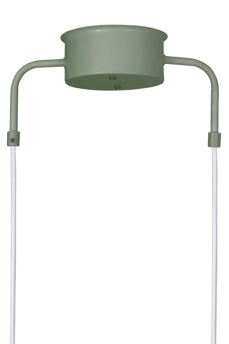Curve 165cm Mosgroen hanglamp Van Globen Lighting - De hanglamp is gemaakt van mat gelakt metaal met vijf kappen en wordt geleverd met twee textielkabels van 200 cm en een bijpassende plafondkap.