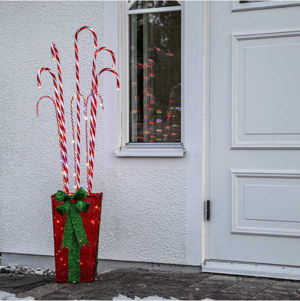 Candycane Box ROOD Van Star Trading - Tien van de lichtpuntjes hebben een knipperend effect, wat zorgt voor een gegarandeerde blikvanger en een luid geluid.