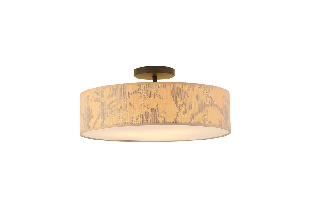 Isla Ø55 Lichtbruin plafondlamp Van Searchlight - Isla is een prachtige plafondlamp met een kap van milieuvriendelijk gerecycled papier en versierd met een zacht bladpatroon in natuurlijke tinten - perfect voor een warme en rustgevende sfeer.