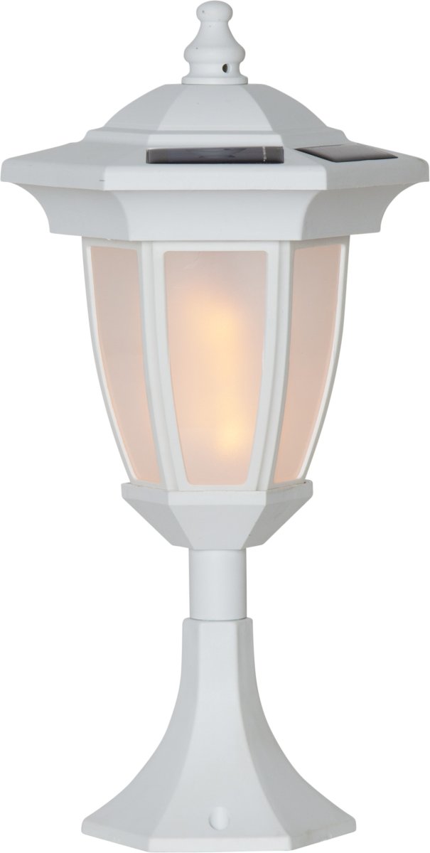 Flame Wit solarlamp Van Star Trading - De lantaarn kan op 4 verschillende manieren gebruikt worden: Aan de muur of op tafel/paalhoogte ca.