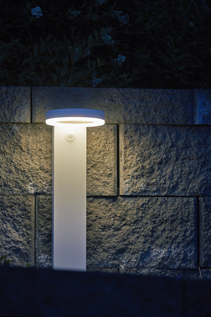 Vidi Wit solarlamp Van Star Trading - Zonne-energie verlichting voor looppaden die de zonnepaal 's nachts en via bewegingsdetectie 25 seconden lang met 500 lumen verlicht en daarna teruggaat naar 70 lumen constant licht.