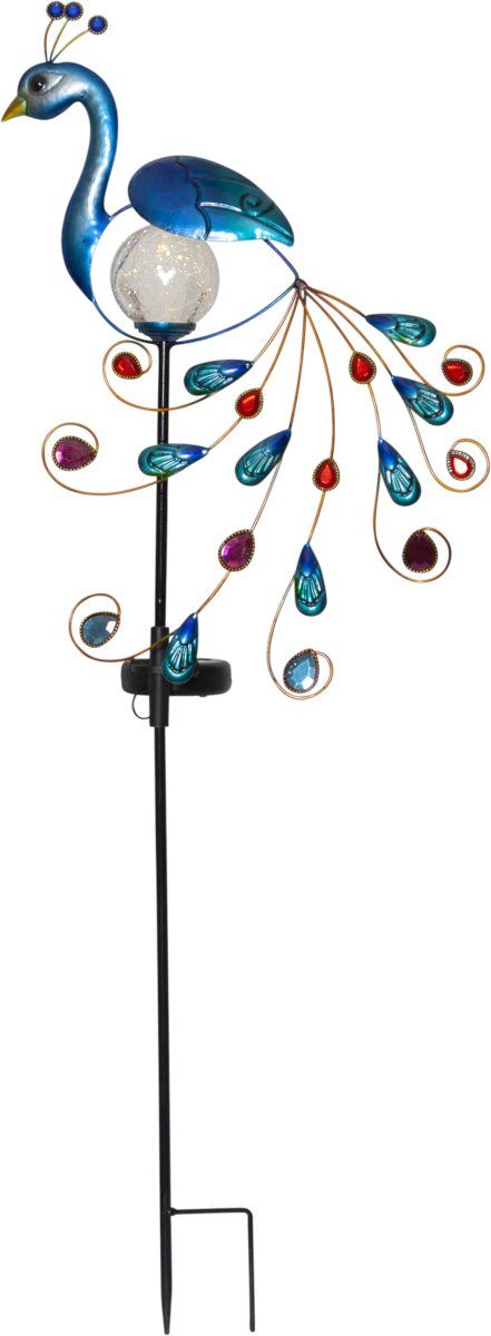 Peacock Multifunctioneel solarlamp Van Star Trading - Deze stijlvolle decoratie met zonnecel in de vorm van een paard is een kleurrijke blikvanger in de tuin.