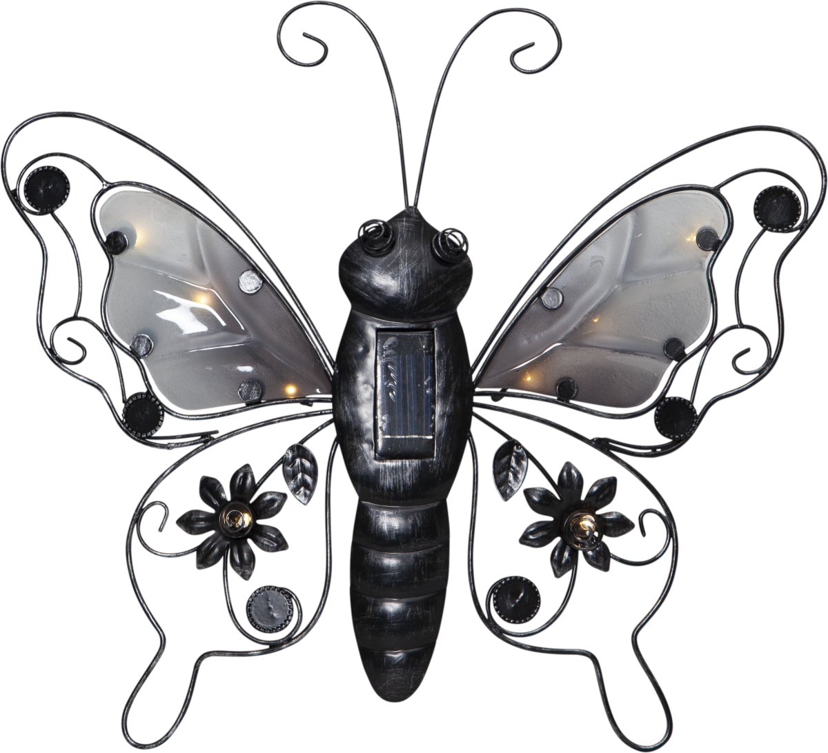 Butterfly Zwart solarlamp Van Star Trading - De Butterfly solar cell decoratie is een decoratieve wandlamp in de vorm van een prachtige vlinder.