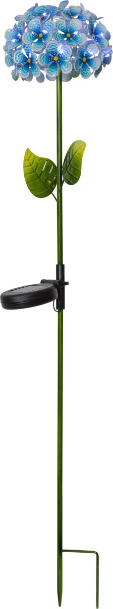 Hortensia Blauw solarlamp Van Star Trading - De hortensia-zonneceldecoratie is een prachtige tuindecoratie in de vorm van een blauwe hortensiabloem op een stokje.