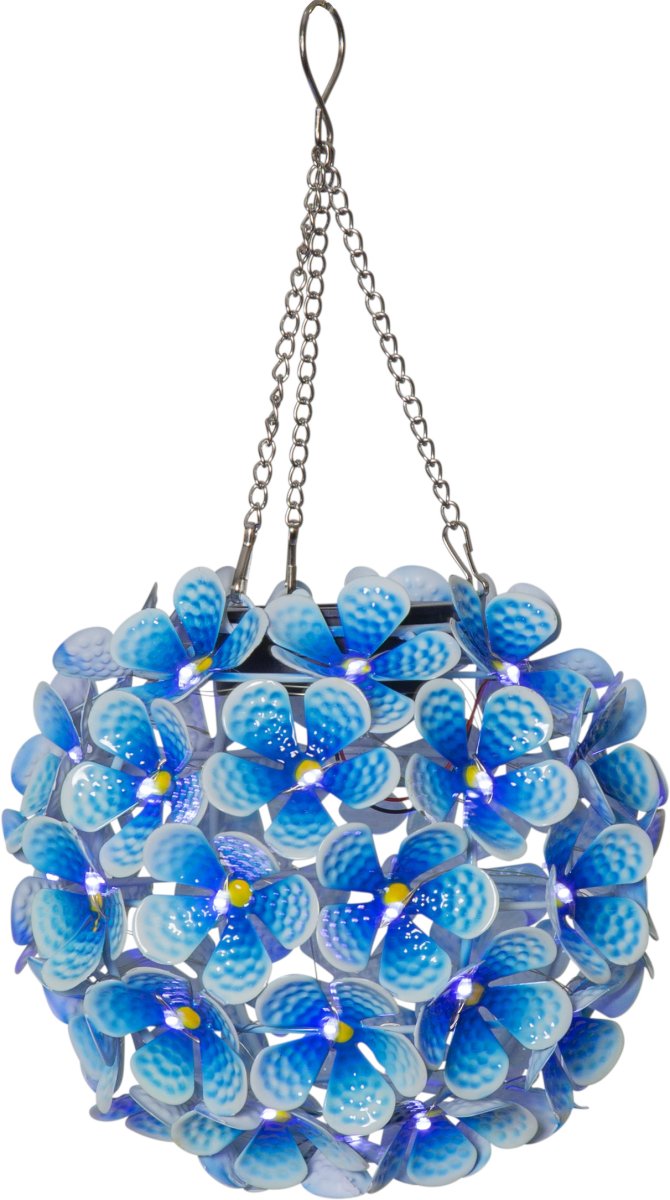 Hortensia Blauw solarlamp Van Star Trading - Prachtige zonneceldecoratie in de vorm van een hangende blauwe bloem.