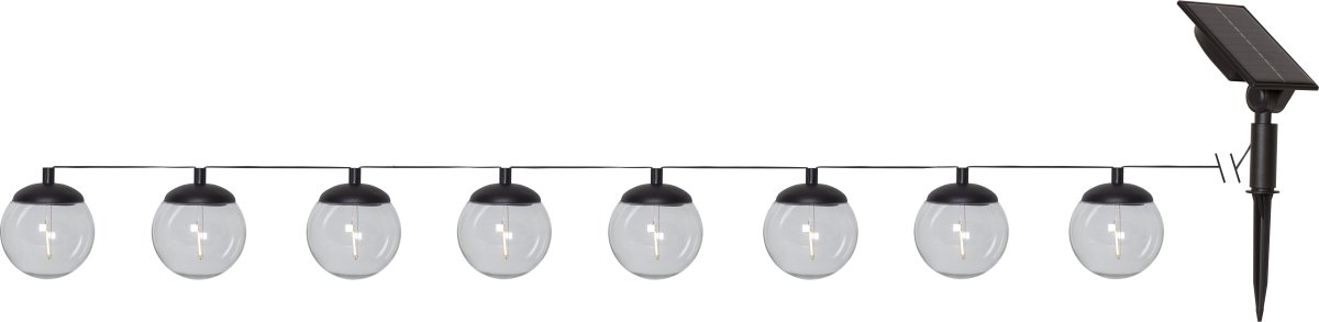Globe Zwart solarlamp Van Star Trading - Het paneelgedeelte zelf is met een kabel van 170 cm vanaf de laatste bol bevestigd, hierdoor kan het paneel eenvoudig in direct zonlicht worden geplaatst, wat nodig is om de meegeleverde batterij op te laden.