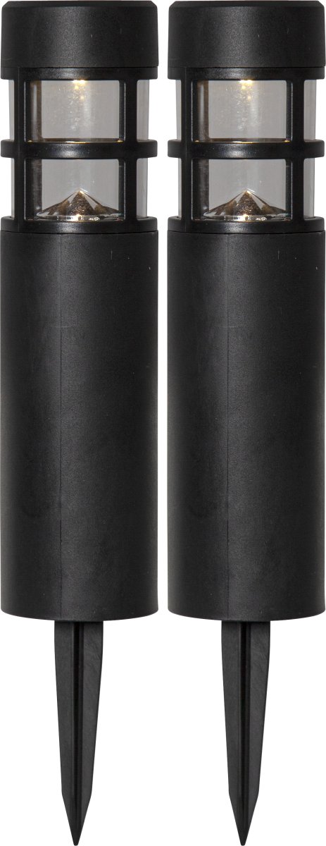 Rundi 2-p Zwart solarlamp Van Star Trading - Onze Rundi-zonneverlichting is een 2-pack looppadverlichting in een ronde vorm met een mooi raster dat in het donker oplicht met 3 lumen.