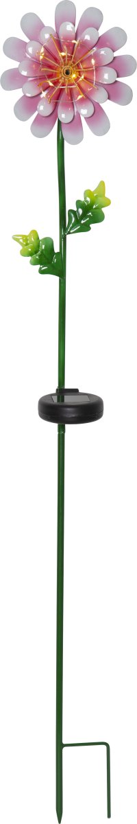 Daisy Roze solarlamp Van Star Trading - De uitgesneden metalen bloem is een prachtige decoratie en is gemakkelijk te plaatsen in een beplanting in de tuin of op een tafel.
