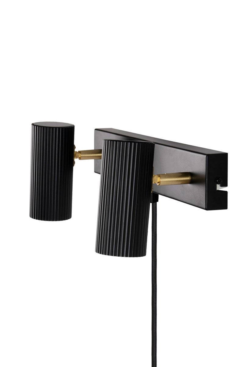 Hubble Zwart leeslamp Van Globen Lighting - Wandlamp Hubble is een moderne wandlamp met twee buisvormige en gecanneleerde kappen van metaal.