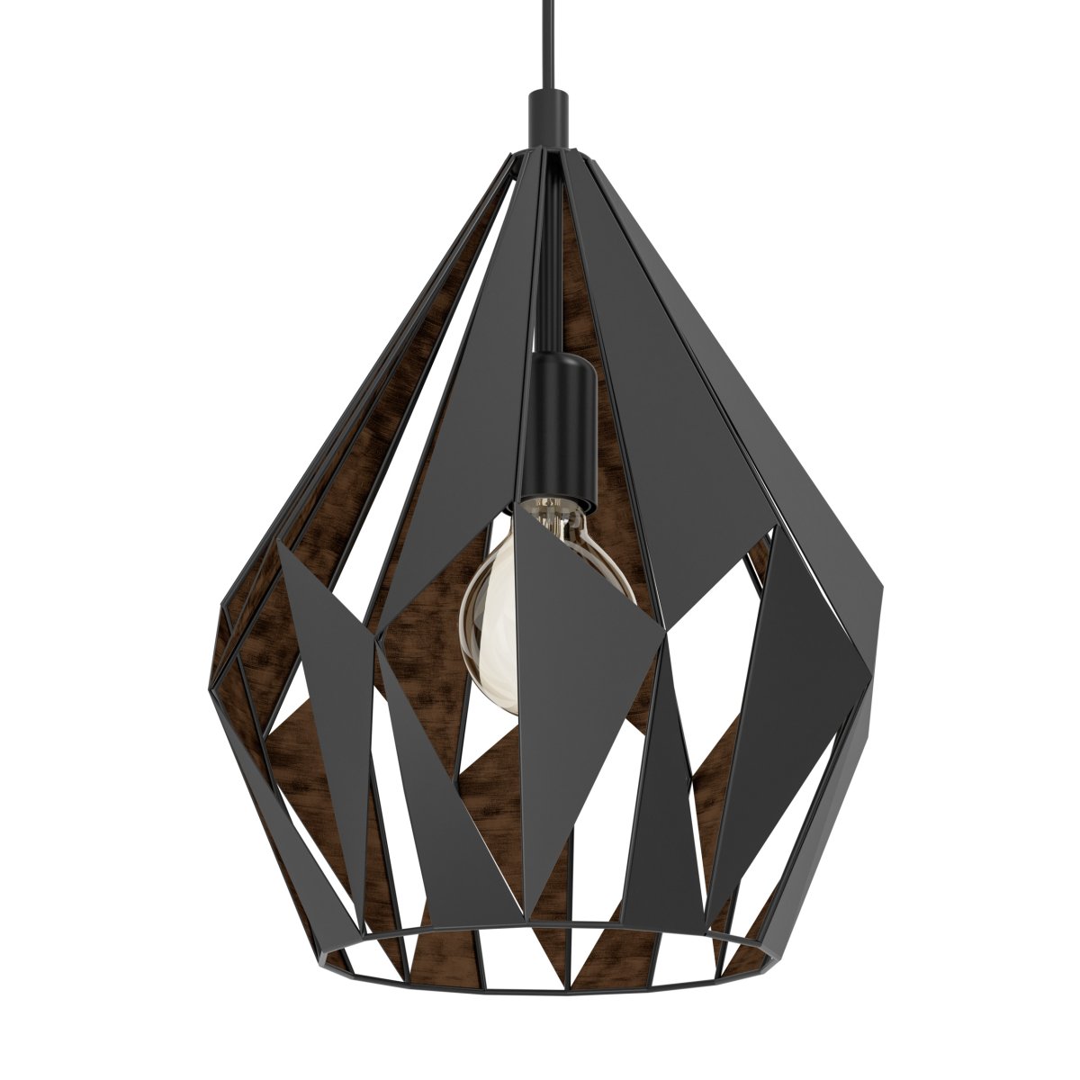 Carlton Ø30 Zwart hanglamp Van Eglo - De zwarte buitenkant is gecombineerd met een koperkleurige binnenkant die zorgt voor een warm en sfeervol licht.
