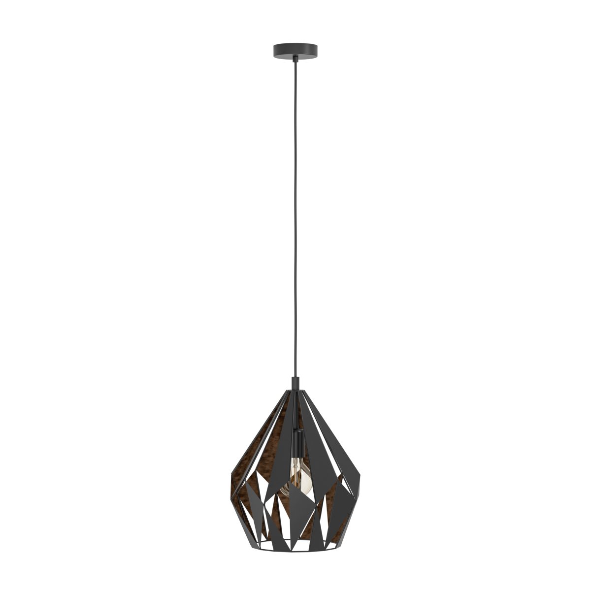 Carlton Ø30 Zwart hanglamp Van Eglo - De zwarte buitenkant is gecombineerd met een koperkleurige binnenkant die zorgt voor een warm en sfeervol licht.