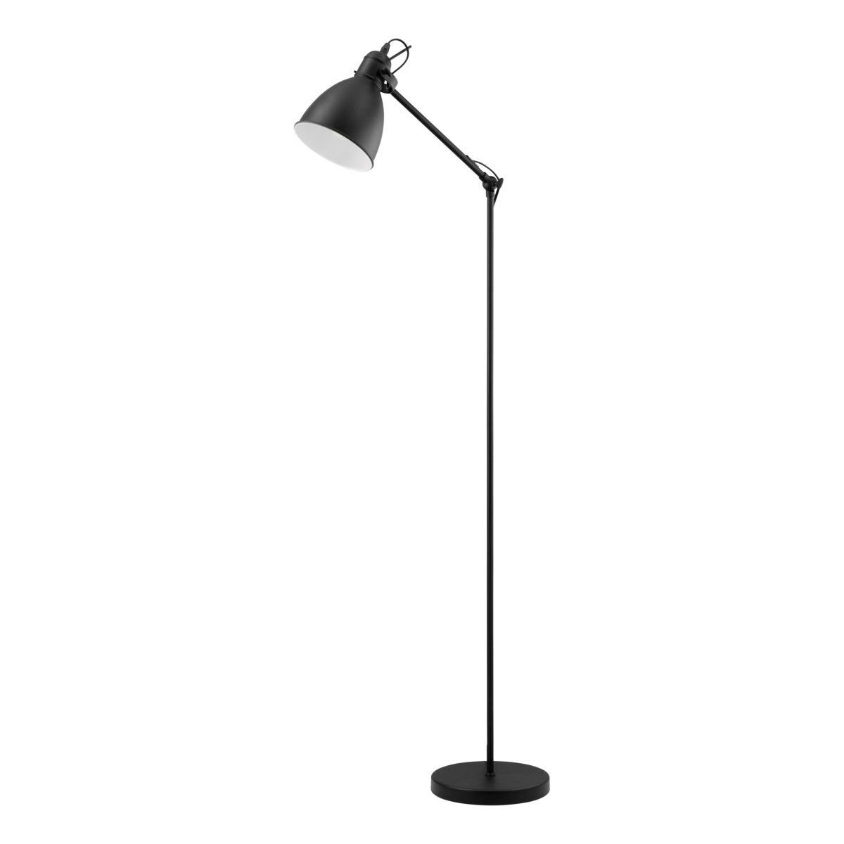 Priddy Zwart vloerlamp Van Eglo - De witte binnenkant van de kap zorgt voor een zacht en aangenaam licht, terwijl de lamp een stijlvol detail in de kamer vormt.