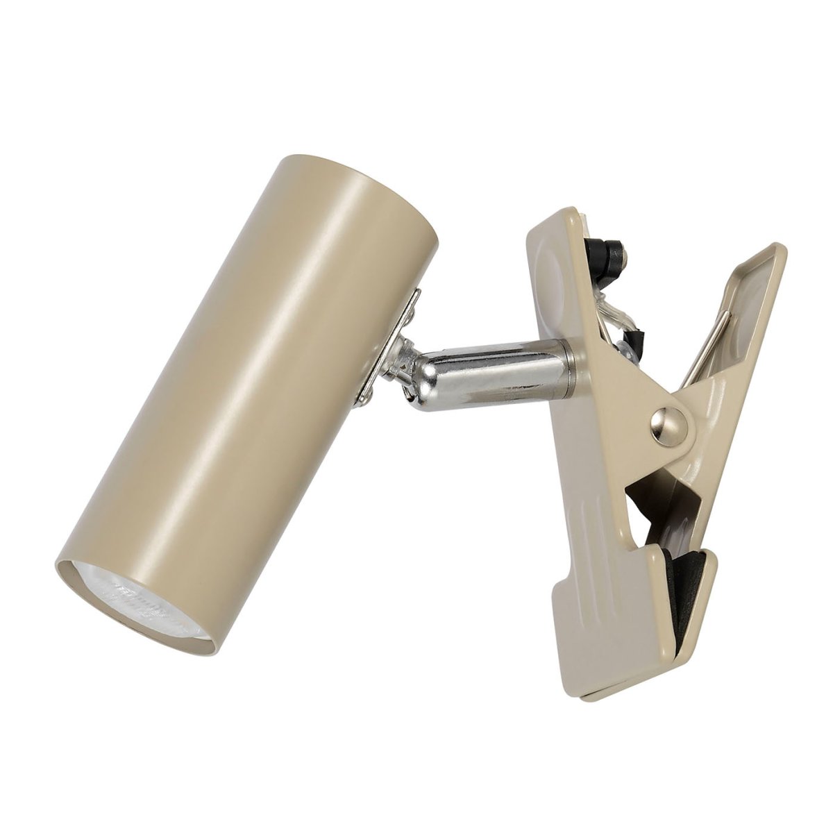 Mini Noga klemlamp Van Oriva - Deze kleine klemlamp van nougatkleurig metaal biedt een praktische en flexibele verlichtingsoplossing voor elke kamer.