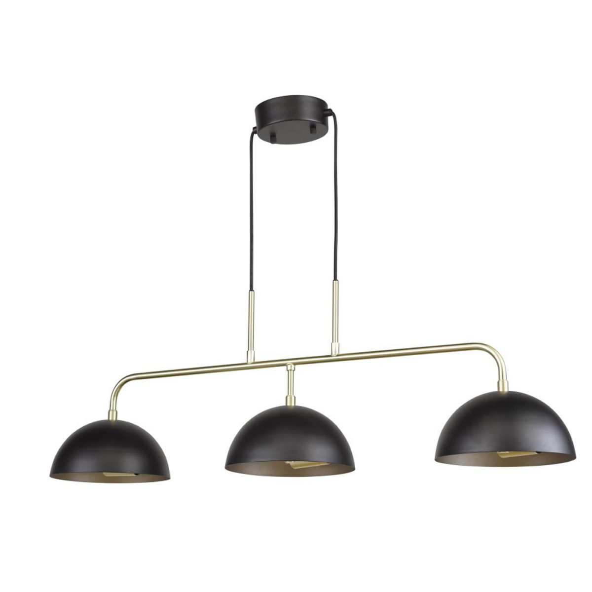 Milano 90cm Zwart hanglamp Van Oriva - De Milano plafondlamp is gemaakt van metaal met elegante gouden details en zwarte kappen.