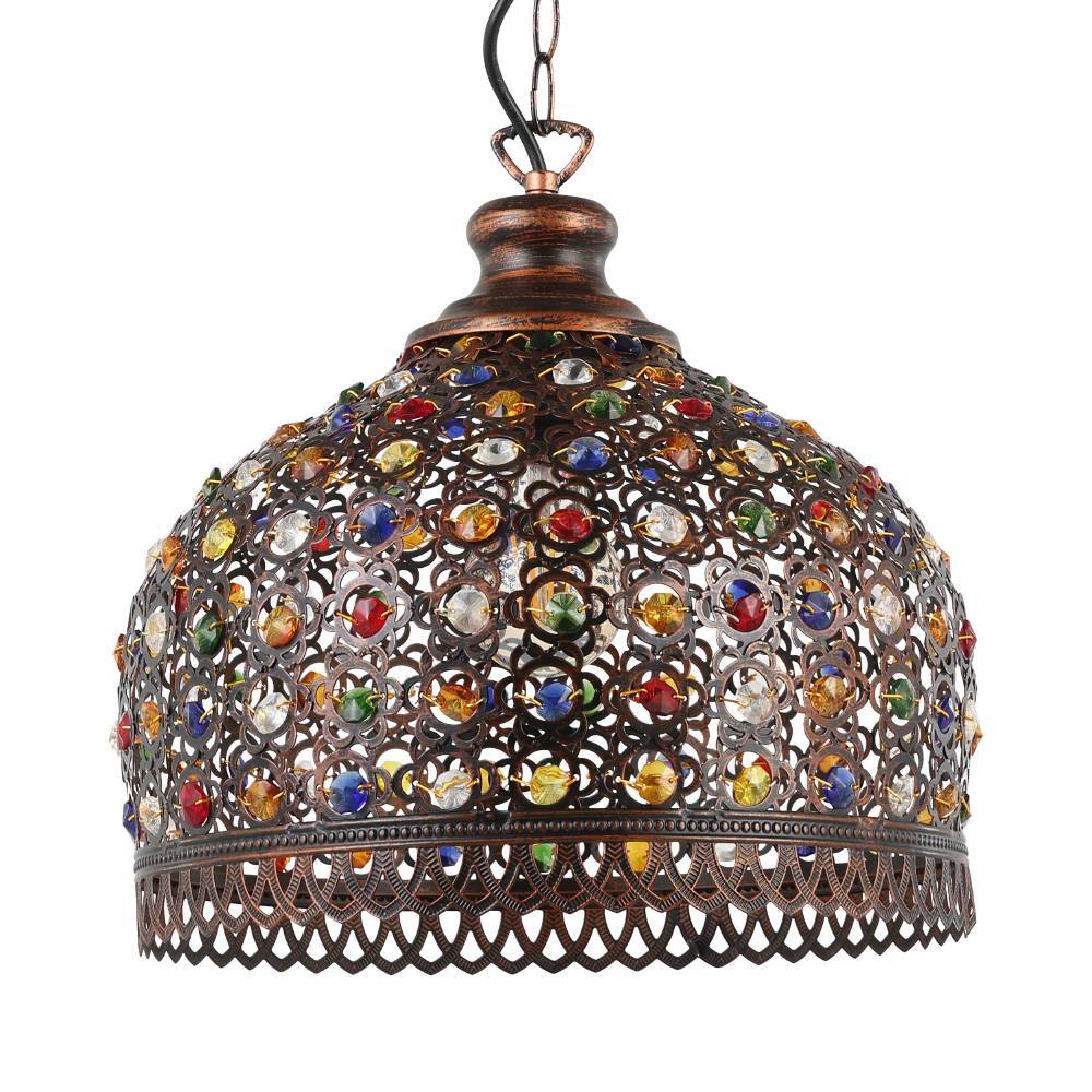 Jadida Ø33 Antiek koper hanglamp Van Eglo - De lamp heeft een antieke koperkleurige afwerking en hangt aan een ketting, wat de rustieke en bohemian look versterkt.