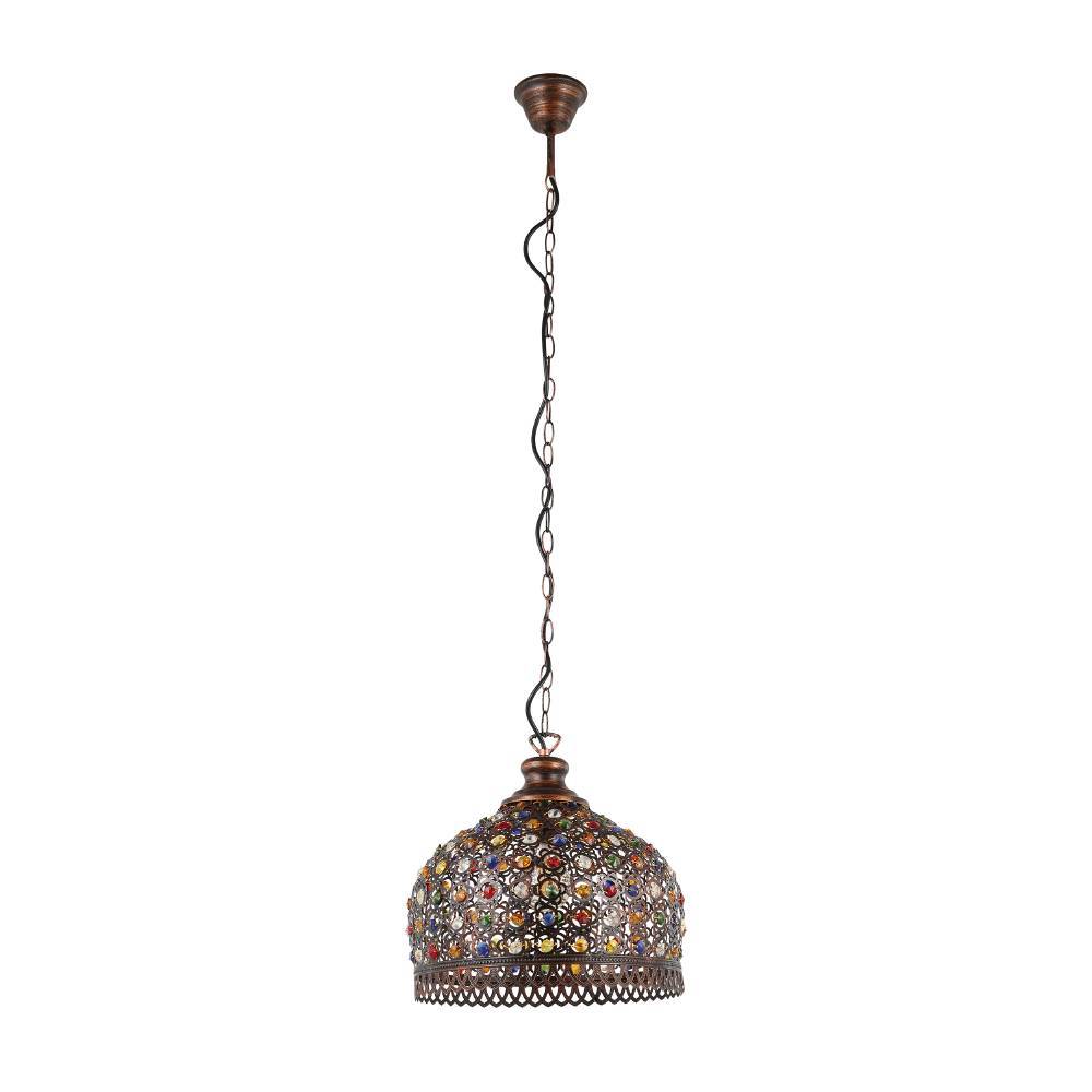 Jadida Ø33 Antiek koper hanglamp Van Eglo - De lamp heeft een antieke koperkleurige afwerking en hangt aan een ketting, wat de rustieke en bohemian look versterkt.