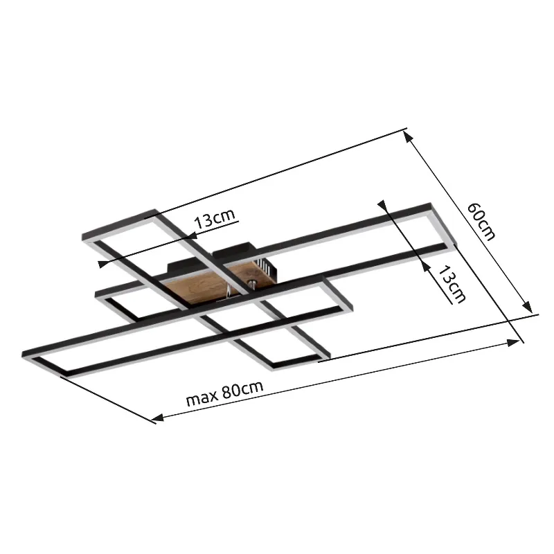 Dakari 100cm Zwart plafondlamp Van Globo Lighting - Lampan &auml;r tillverkad av mattsvart metall i kombination med en m&ouml;rk MDF-tr&auml;look, vilket ger den en exklusiv och sofistikerad k&auml;nsla.