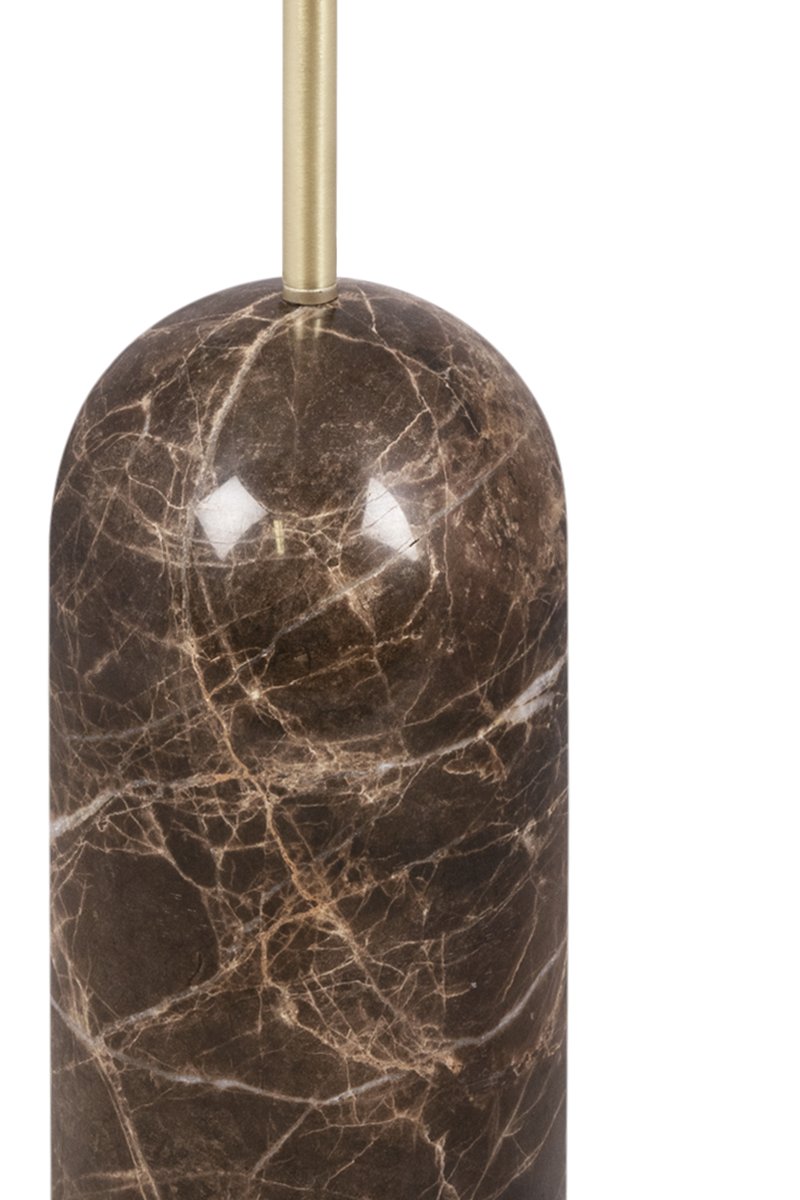 Torrano Bruin marmer vloerlamp Van Globen Lighting - Torrano heeft een voet van prachtig massief steen, metalen details en een glazen kap van mat wit glas.