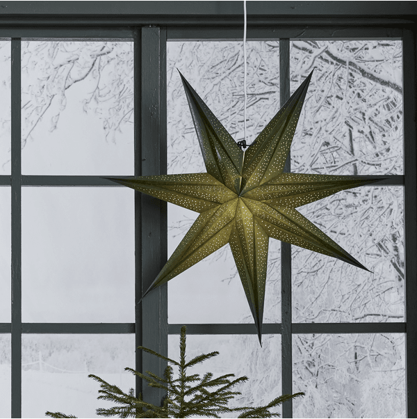 Holly Ø60 Groente Van Star Trading - De ster zorgt voor een kerstsfeer in huis en heeft een mooi kralenpatroon dat een aangename gloed geeft.