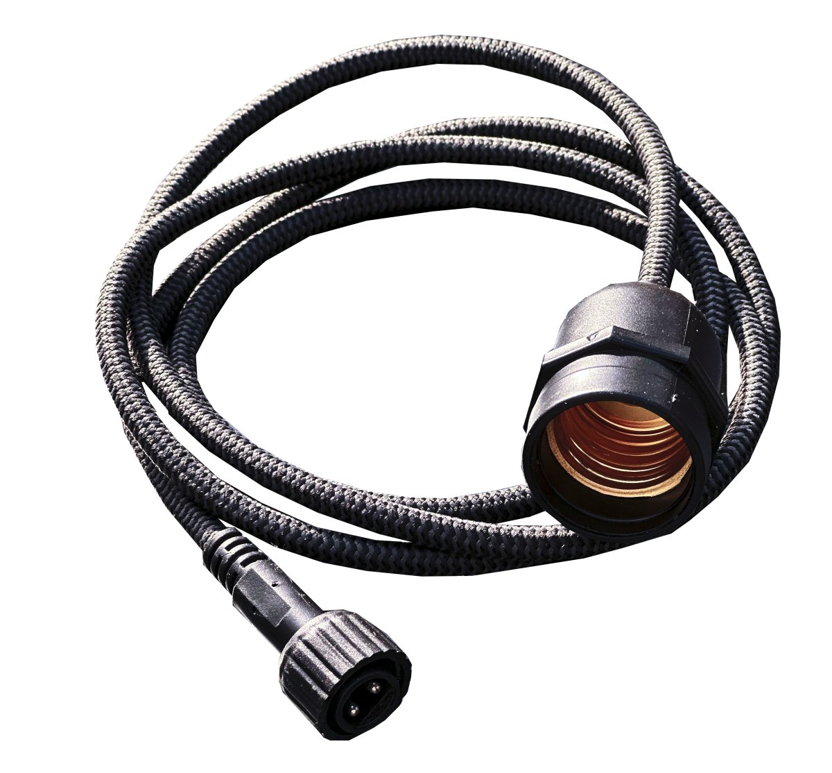 Gravity Zwart Van Lightson - Gravity en de lichtbron vormen samen een lamp die bijvoorbeeld boven een eettafel, salontafel of in een hoek van een pergola gehangen kan worden.