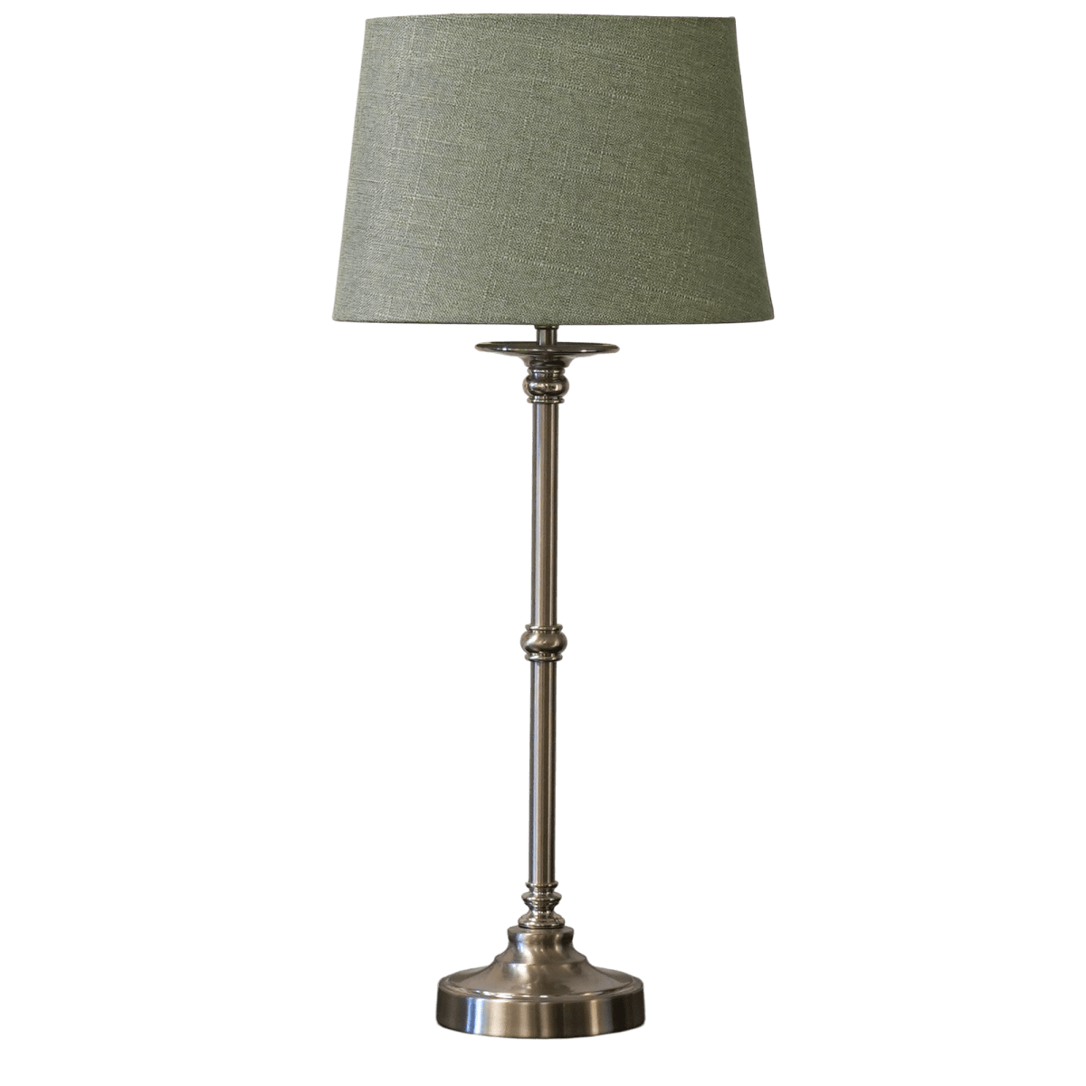 Axel 60cm Zilver/groen tafellamp Van Lampan - De ovale kap van groen textiel vormt een mooie aanvulling op de lampvoet en zorgt voor een zacht en aangenaam licht.