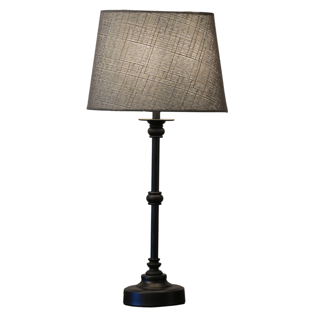Axel Mini 50cm Zwart tafellamp Van Lampan - De ovale kap van grijs textiel vormt een zacht contrast met het metaal en verspreidt een aangenaam licht.