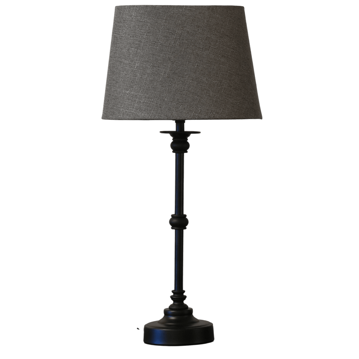 Axel Mini 50cm Zwart tafellamp Van Lampan - De ovale kap van grijs textiel vormt een zacht contrast met het metaal en verspreidt een aangenaam licht.
