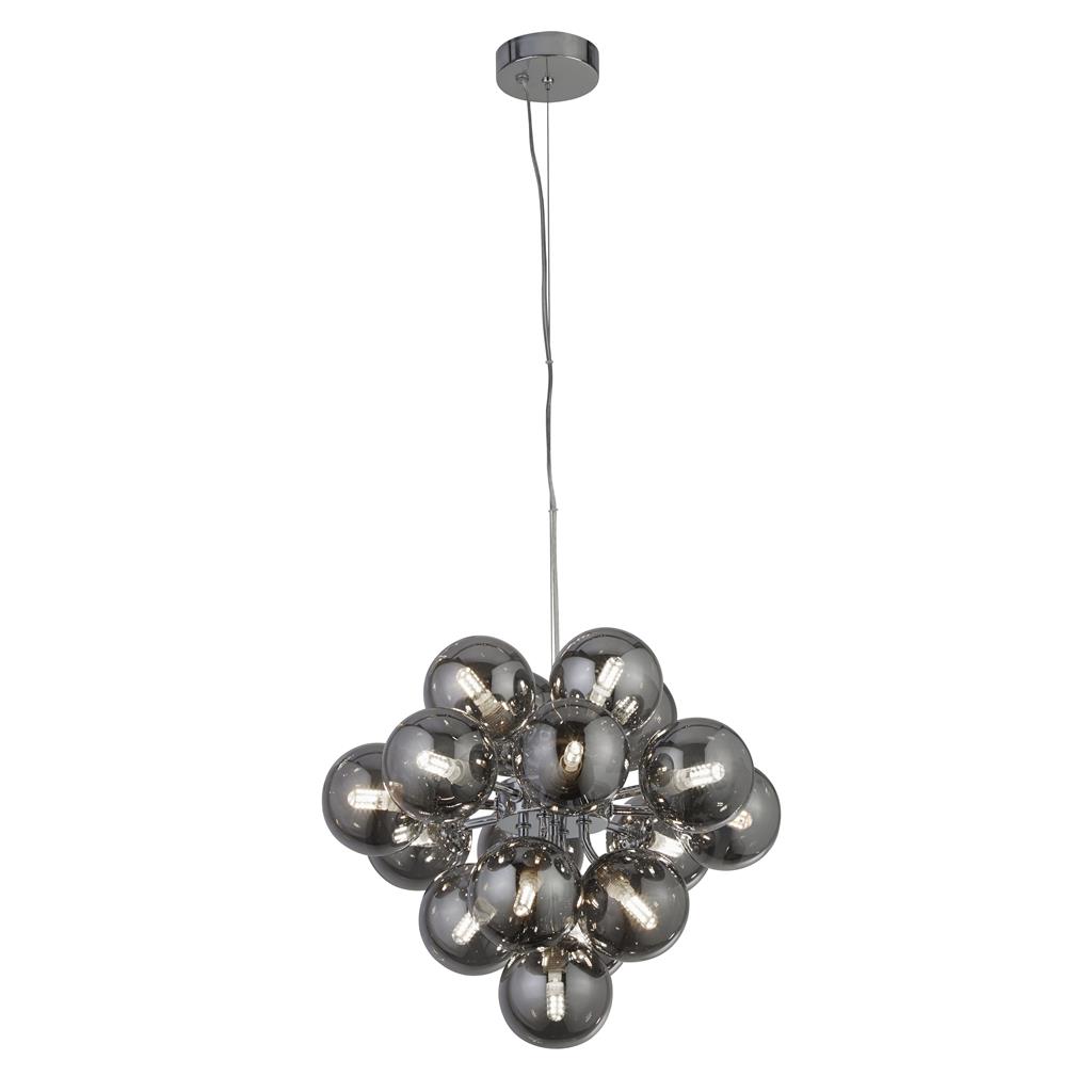 Berry Ø40 Rookkleurig hanglamp Van Searchlight - Berry is een plafondlamp die echt ruimte inneemt - Met in totaal 17 lichtbronnen, omgeven door rookkleurige glazen koepels in een moderne, minimalistische stijl, is dit een gegarandeerde blikvanger in elke kamer.