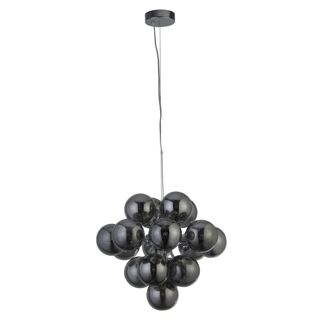 Berry Ø40 Rookkleurig hanglamp Van Searchlight - Berry is een plafondlamp die echt ruimte inneemt - Met in totaal 17 lichtbronnen, omgeven door rookkleurige glazen koepels in een moderne, minimalistische stijl, is dit een gegarandeerde blikvanger in elke kamer.