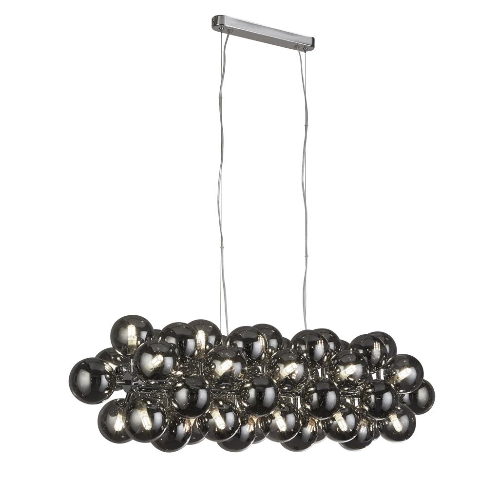 Berry 100cm Rookkleurig hanglamp Van Searchlight - Berry is een plafondlamp die echt ruimte inneemt - Met in totaal 25 lichtbronnen, omgeven door rookkleurige glazen koepels in een moderne, minimalistische stijl, is dit een gegarandeerde blikvanger in elke kamer.