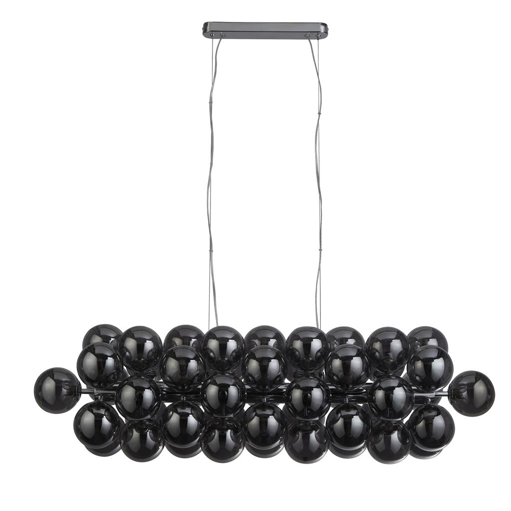 Berry 100cm Rookkleurig hanglamp Van Searchlight - Berry is een plafondlamp die echt ruimte inneemt - Met in totaal 25 lichtbronnen, omgeven door rookkleurige glazen koepels in een moderne, minimalistische stijl, is dit een gegarandeerde blikvanger in elke kamer.
