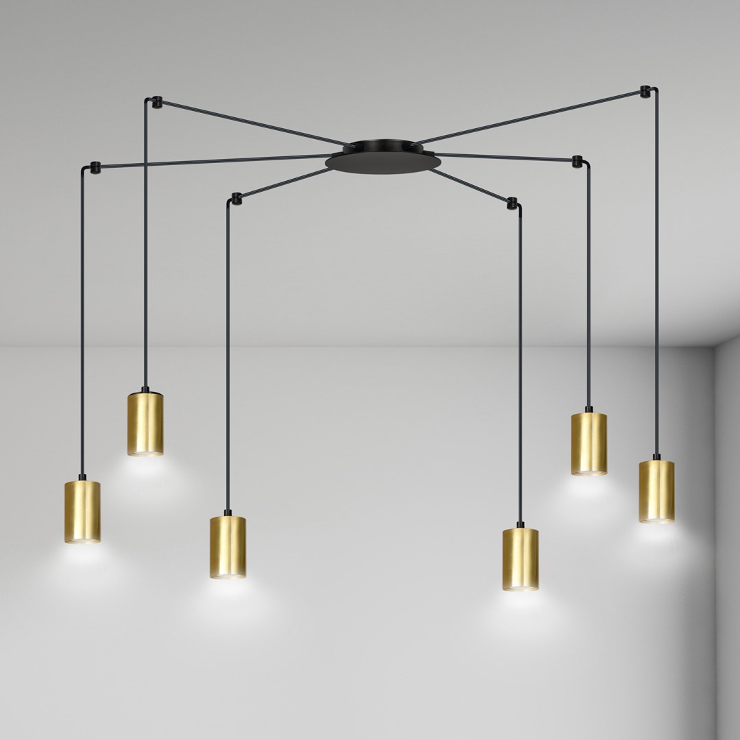Traker 6 Goud hanglamp Van Emibig Lighting - Traker is een plafondlamp in de vorm van een spin die dankzij de lange buizen veel mogelijkheden biedt.