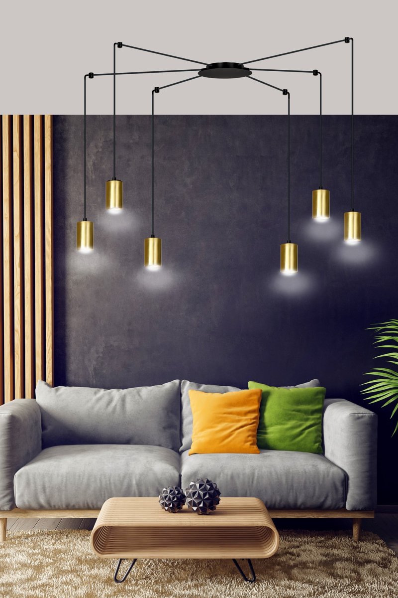 Traker 6 Goud hanglamp Van Emibig Lighting - Traker is een plafondlamp in de vorm van een spin die dankzij de lange buizen veel mogelijkheden biedt.