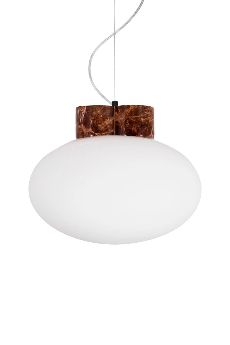 Mammut Ø30 Bruin hanglamp Van Globen Lighting - Mammut is een exclusieve en speelse plafondlamp met een kort bovenstuk van steen en een grote glazen kap.