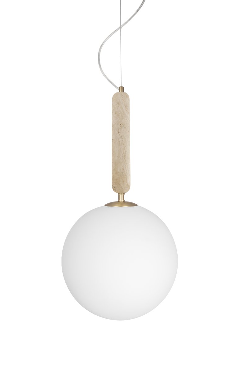 Torrano Ø30 Beige travertijn hanglamp Van Globen Lighting - Steen is een natuurlijk materiaal, de kleur en tinten van het marmer vari&euml;ren en cre&euml;ren een uniek patroon voor elk stuk.