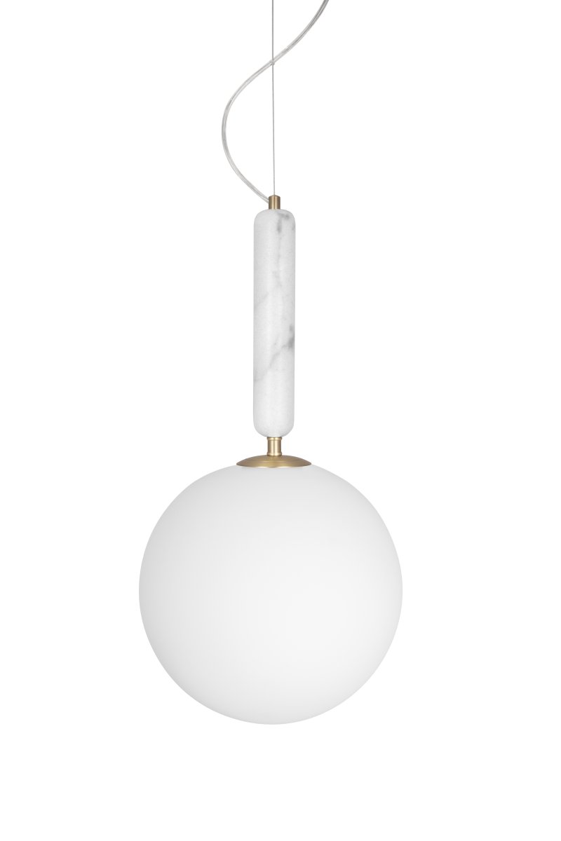 Torrano Ø30 Wit marmer hanglamp Van Globen Lighting - Steen is een natuurlijk materiaal, de kleur en tinten van het marmer variëren en creëren een uniek patroon voor elk stuk.