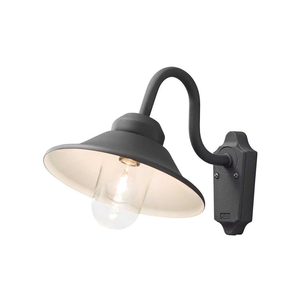 Vega Zwart buitenlamp Van Konstsmide - Dankzij de klassieke vorm en de grote kap creëert hij een aangenaam en gericht licht, ideaal voor entrees en terrassen.