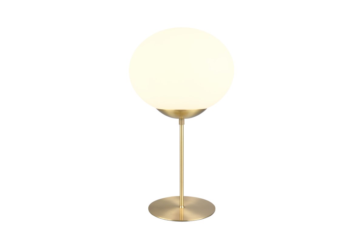 Fomento 52cm Mat messing tafellamp Van Trio Lighting - De combinatie van mat messing en wit glas creëert een gevoel van luxe en verfijning.